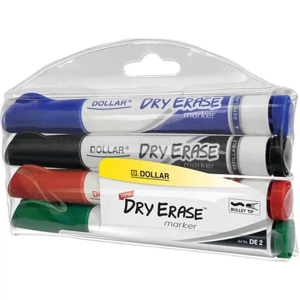 Dollar Marker Dry Erase Marker Wallet Of 4 Pieces (White Board)-Pens-Dollar-Chisel Tip-Star Light Kuwait
