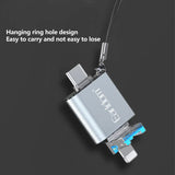 قارئ بطاقات صغير من الألومنيوم 4 في 1 من إيرلدوم OT82 - USB-A / Lightning / USB-C