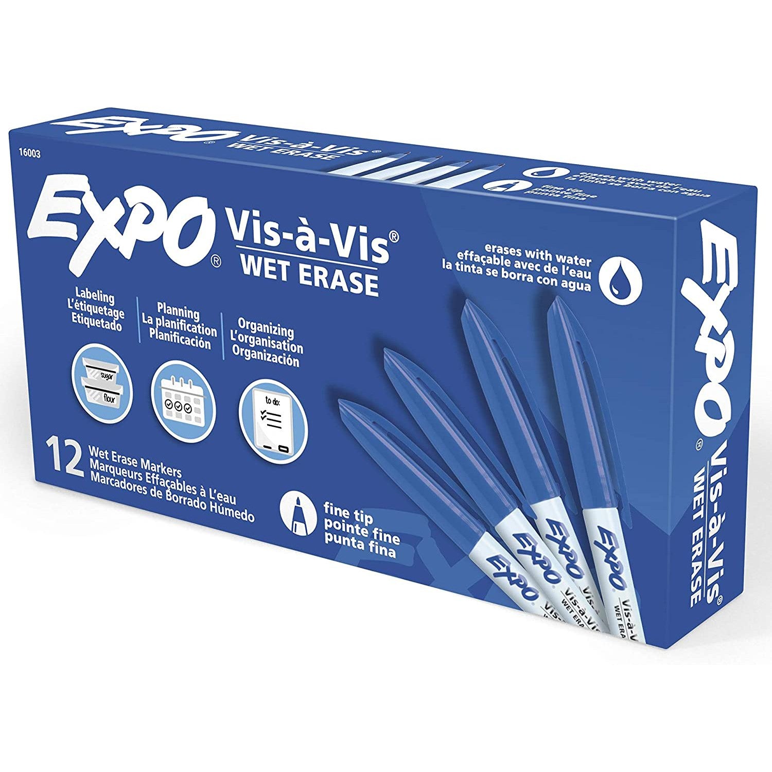 Expo Vis-A-Vis Wet Erase Markers, Fine Point, Blue, 12 Count-Pens-Other-Star Light Kuwait
