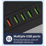لوحة توزيع كهربائية مزودة بـ 4 منافذ USB، ومنفذين من النوع C، و3 منافذ كهربائية عالمية، بقدرة 3000 واط، وطول 5 أمتار.