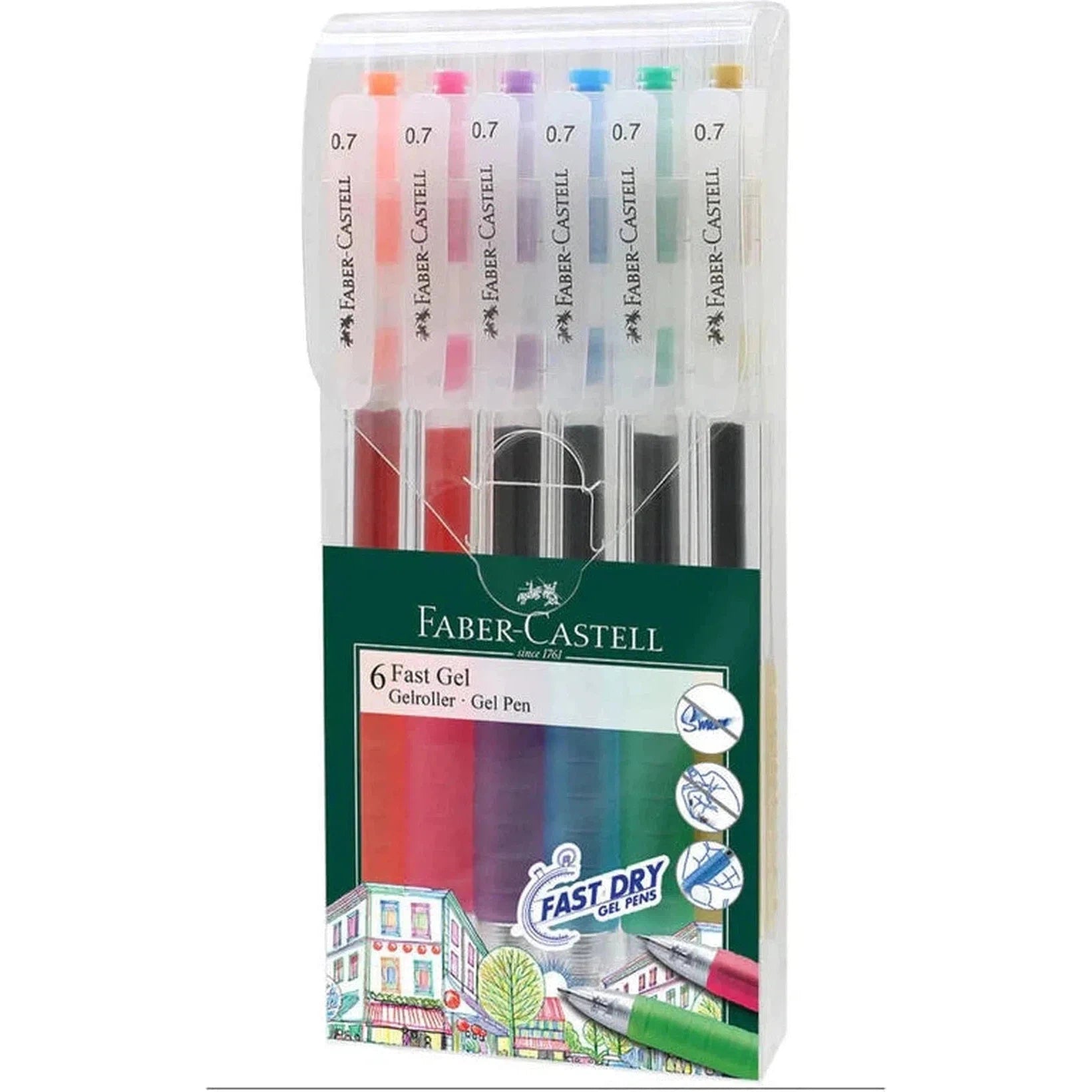 Faber Castell 6 Fast Gel Pen Set-Pens-Faber Castell-Star Light Kuwait