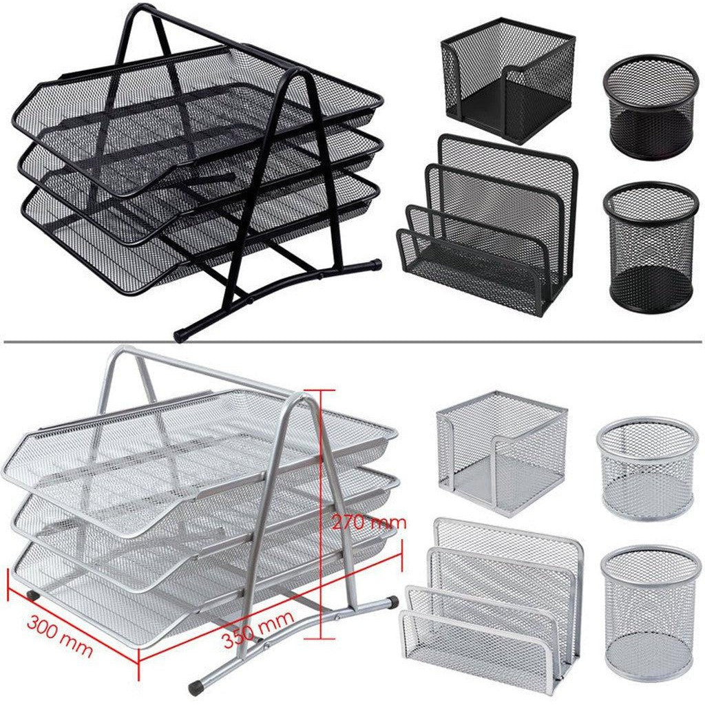 Foska Metal Mesh Office Stationery Organizer Set Of 5 - Hy2214-Accessories And Organizers-Other-Black-Star Light Kuwait