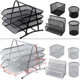 Foska Metal Mesh Office Stationery Organizer Set Of 5 - Hy2214-Accessories And Organizers-Other-Black-Star Light Kuwait