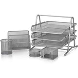Foska Metal Mesh Office Stationery Organizer Set Of 5 - Hy2214-Accessories And Organizers-Other-Silver-Star Light Kuwait