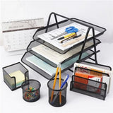 Foska Metal Mesh Office Stationery Organizer Set Of 5 - Hy2214-Accessories And Organizers-Other-Black-Star Light Kuwait