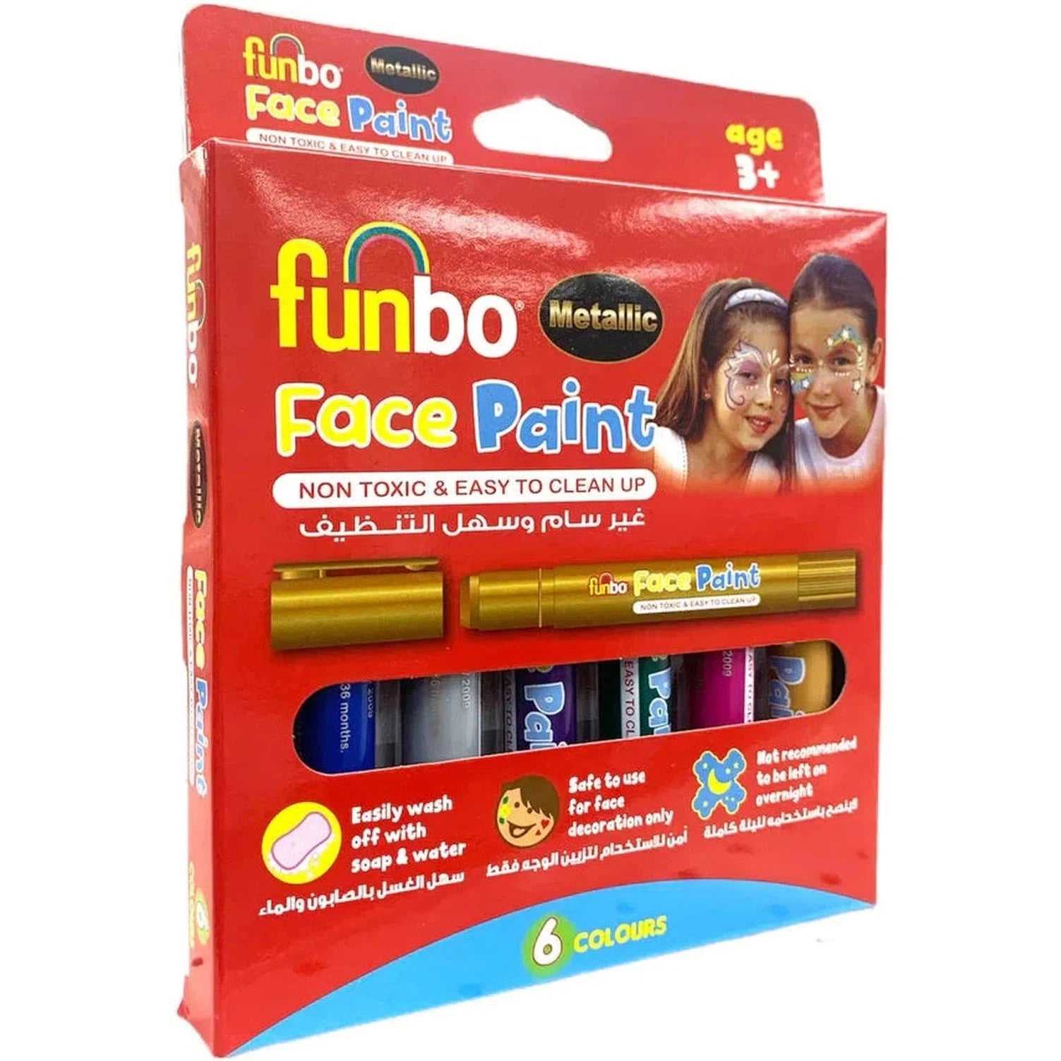 Funbo Face Paint Metallic Color Sticks 6-Pack-Drawing And Coloring-FUNBO-Star Light Kuwait
