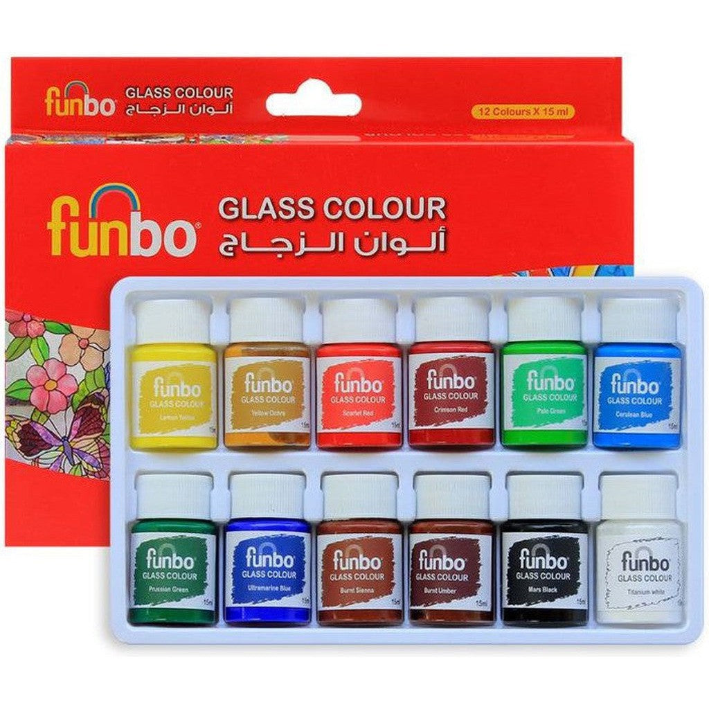 Funbo Glass Color Paint Set 12 Color X 15Ml Bottles-Drawing And Coloring-FUNBO-Star Light Kuwait