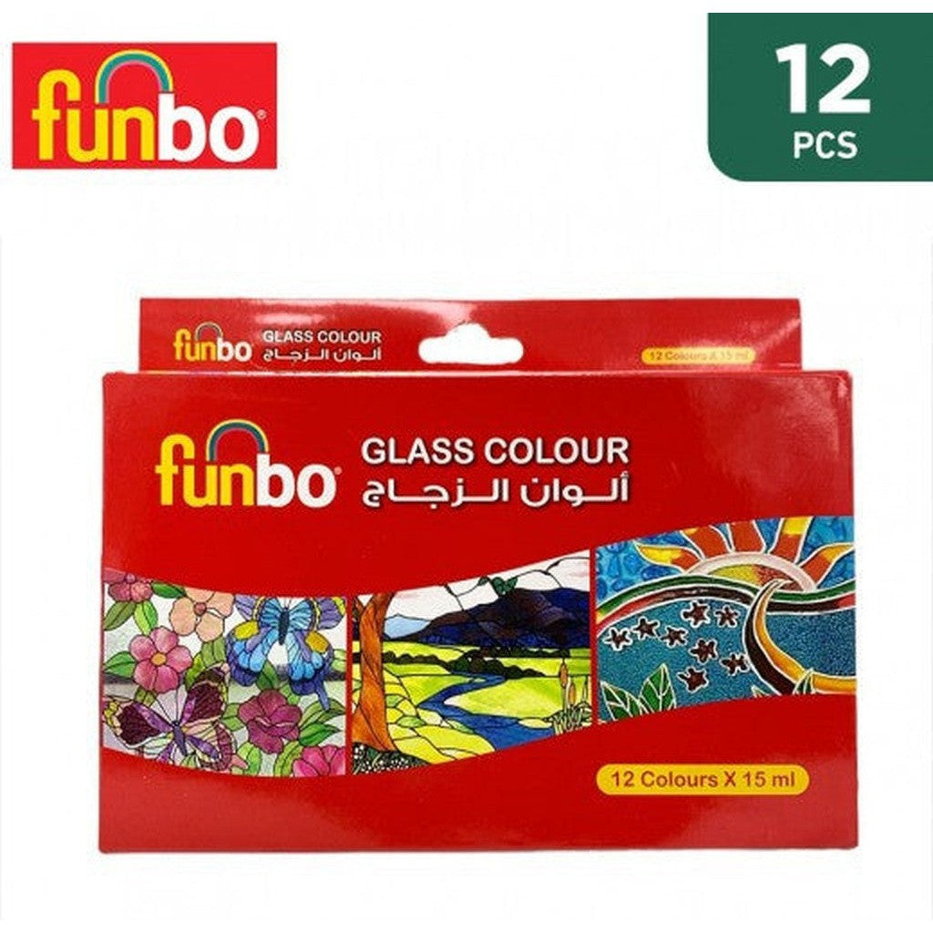 Funbo Glass Color Paint Set 12 Color X 15Ml Bottles-Drawing And Coloring-FUNBO-Star Light Kuwait
