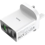 HOCO C48 Breakthrough QC3.0 three ports charger(UK) - White - Star Light Kuwait