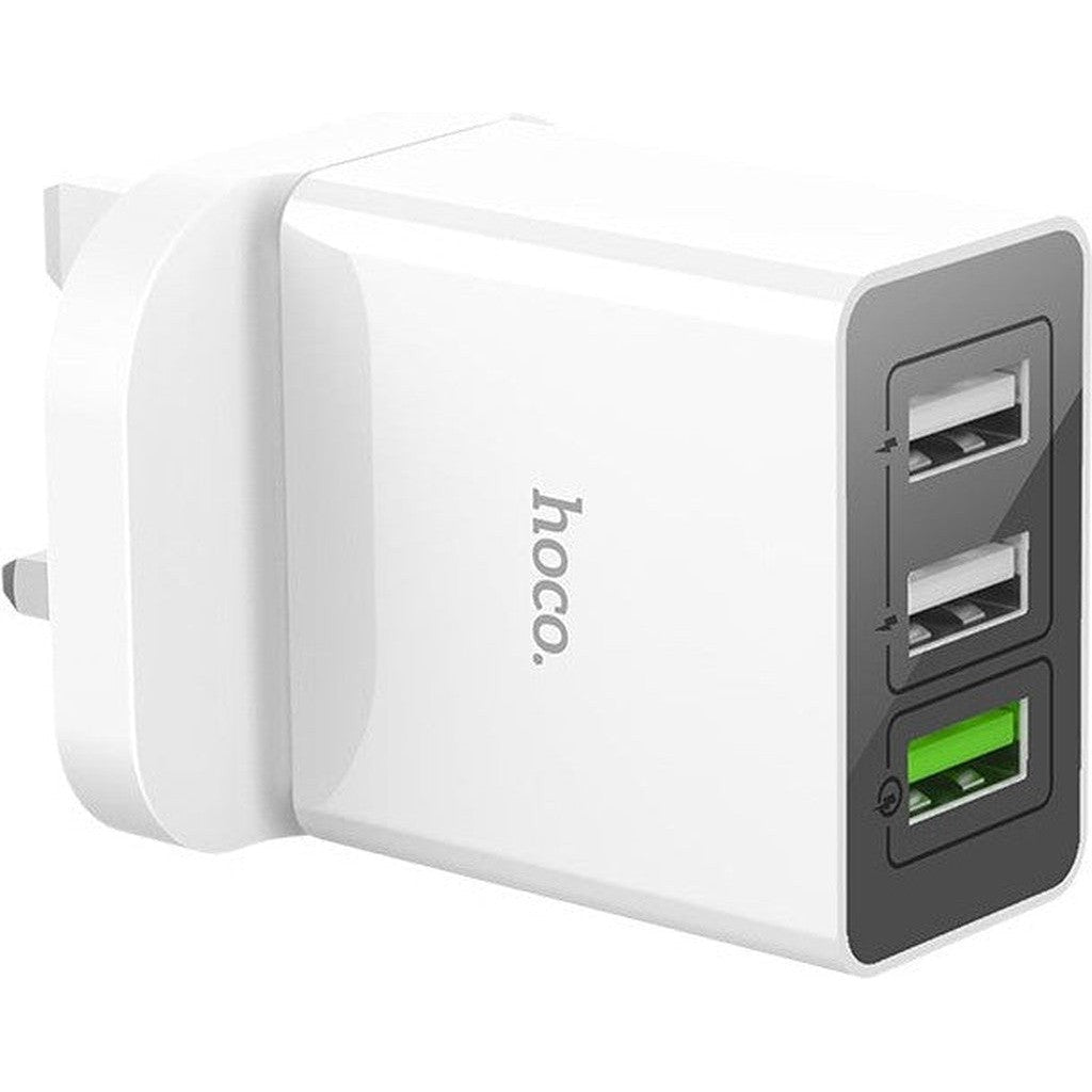 HOCO C48 Breakthrough QC3.0 three ports charger(UK) - White - Star Light Kuwait