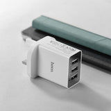 HOCO C48 Breakthrough QC3.0 three ports charger(UK) - White - Star Light Kuwait