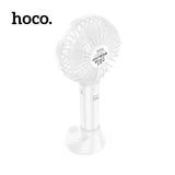 مروحة يدوية صغيرة HOCO DF07 ببطارية 1200 مللي أمبير مع حامل للهاتف - أبيض