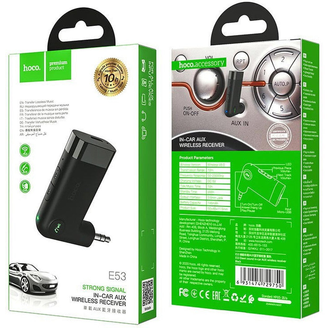 HOCO E53 Dawn sound in-car AUX wireless receiver - Star Light Kuwait