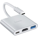 HOCO HB14 Easy use Type-C adapter(Type-C to USB3.0+HDMI+PD) - Silver - Star Light Kuwait