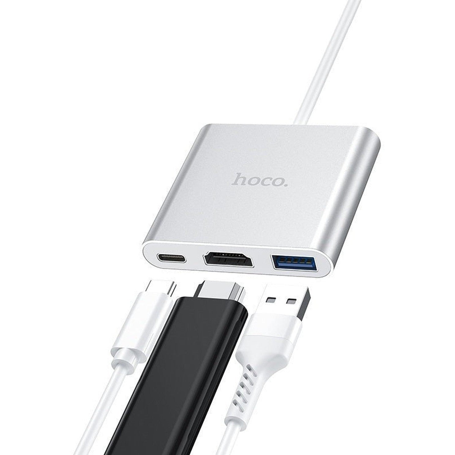HOCO HB14 Easy use Type-C adapter(Type-C to USB3.0+HDMI+PD) - Silver - Star Light Kuwait