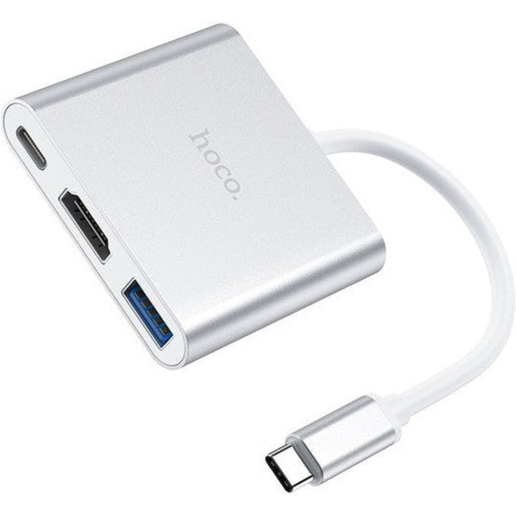 HOCO HB14 Easy use Type-C adapter(Type-C to USB3.0+HDMI+PD) - Silver - Star Light Kuwait
