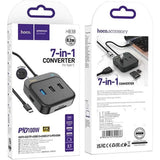 HOCO HB38 Easy link 7-in-1 Multiport Adapter(HDTV+SD/TF+USB3.0+USB2.0*2+PD100W) - Star Light Kuwait