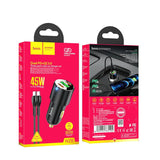 شاحن سيارة HOCO NZ6 - 45 واط / منفذ USB-C / منفذ Lightning / أسود