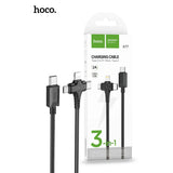 كابل شحن HOCO X77 Jewel 3 في 1 - من النوع C / Lightning / Micro USB / بطول متر واحد / أسود