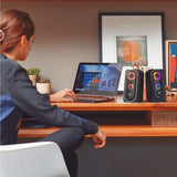 مكبر صوت HP DHE-6001 سلكي متعدد الوسائط، صغير الحجم، ستيريو، محيطي، بإضاءة خلفية، مزود بإضاءة RGB، مناسب للألعاب