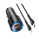 شاحن سيارة Hoco NZ3 بإضاءة LED - من النوع C / Lightning / أسود