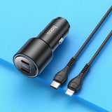 شاحن سيارة Hoco NZ3 بإضاءة LED - من النوع C / Lightning / أسود