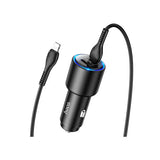 شاحن سيارة Hoco NZ3 بإضاءة LED - من النوع C / Lightning / أسود