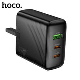 Hoco PD45W 3-Port Wall Charger (UK Plug) – 2x USB-C + 1x USB-A