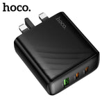 Hoco PD45W 3-Port Wall Charger (UK Plug) – 2x USB-C + 1x USB-A