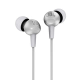 سماعات أذن سلكية JBL C200 SIU مع ميكروفون، صوت جهير نقي من JBL، لون فضي