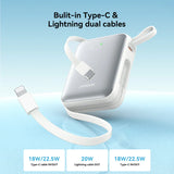 Joyroom 10000mAh Mini Power Bank – 22.5W Fast Charging, Built-in Dual Cables - Silver