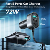 Joyroom 5 multi-port(2 PD + 3 QC3.0) fast car charger