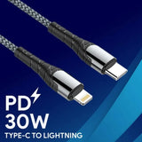 LDNIO LC112 Fast Charging Data Cable - 30W / 2 Meter / Type-C / Lightning / Black