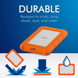 قرص صلب خارجي LaCie Rugged محمول - سعة 2 تيرابايت / سرعة نقل بيانات 5.0 جيجابت في الثانية / منفذ USB 3.1 من الجيل الأول / منفذ USB-C