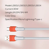 كابل بيانات Ldnio سميك من مادة TPE - USB 3.0 إلى Lightning / 30 واط / 1 متر / LS601
