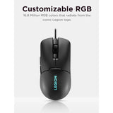 Lenovo M300s RGB Gaming Mouse Ultra Lightweight, Symmetrical Design, 6 Programmable Buttons, 16.8m RGB Logo, Upto 8000 DPI - Black