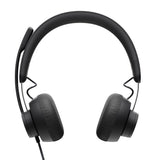 سماعة رأس Logitech Zone السلكية للفرق USB مزودة بمحركات صوتية ممتازة وتقنية متطورة لإلغاء الضوضاء - رمادي
