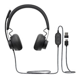 سماعة رأس Logitech Zone السلكية للفرق USB مزودة بمحركات صوتية ممتازة وتقنية متطورة لإلغاء الضوضاء - رمادي