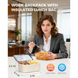 MATEIN Flap Backpack for Women with Lunch Box Vintage Laptop Backpack Beige