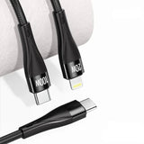 MOXOM 100W 2 In 1 Multi Charging Fast Charger Data Cable Nylon Braided Type-C to Type-C Lightning Data Cable - Black