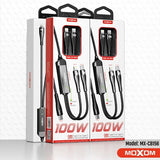 MOXOM 100W 2 In 1 Multi Charging Fast Charger Data Cable Nylon Braided Type-C to Type-C Lightning Data Cable - Black