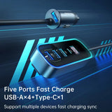 شاحن سيارة ماكدودو بقوة 107 واط، مزود بأربعة منافذ USB ومنفذ Type C وشاشة عرض رقمية