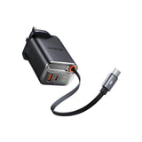شاحن سفر Mcdodo 67W FreeGo GaN UK مزود بمنفذ USB A + C ثلاثي الأطراف وكابل من النوع C قابل للسحب MCD-CH4090