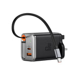 شاحن سفر Mcdodo 67W FreeGo GaN UK مزود بمنفذ USB A + C ثلاثي الأطراف وكابل من النوع C قابل للسحب MCD-CH4090
