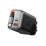 شاحن سفر Mcdodo 67W FreeGo GaN UK مزود بمنفذ USB A + C ثلاثي الأطراف وكابل من النوع C قابل للسحب MCD-CH4090