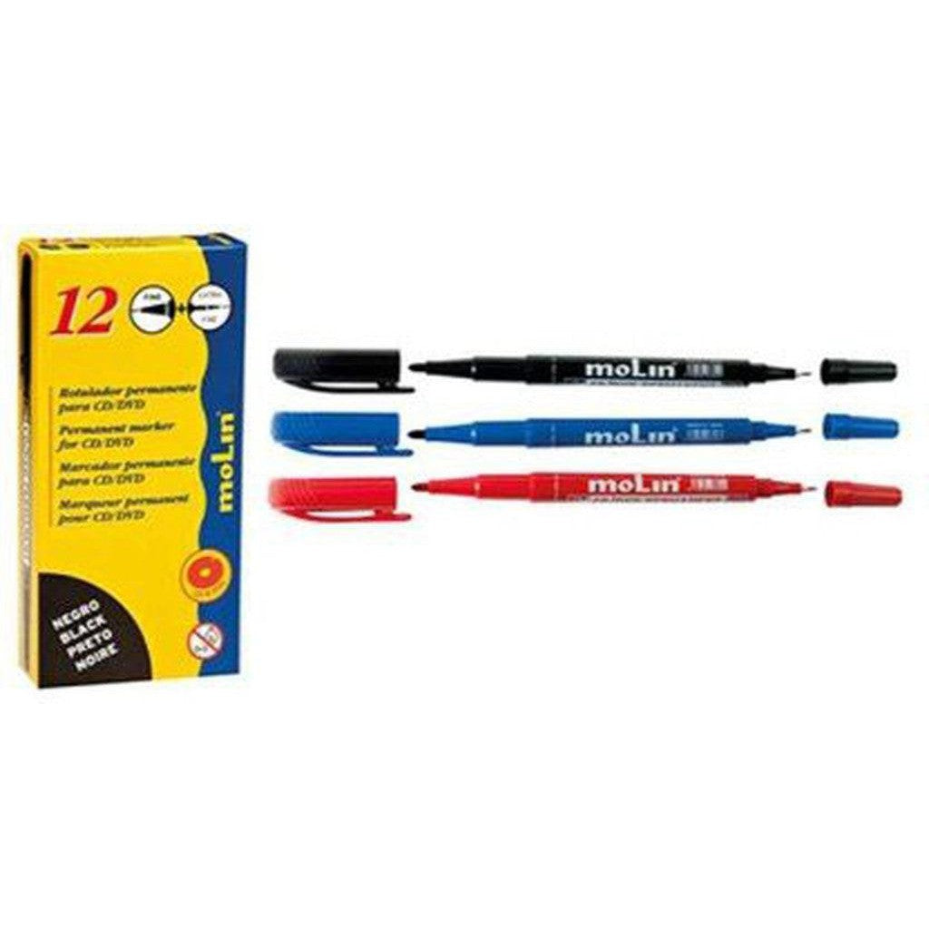 Molin Box Of 12 Double Nib Cd/Dvd Marker-Pens-Other-Black-Star Light Kuwait