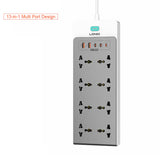 LDNIO SC4 Extension Sockets - 8 Way / 2 Meters / USB-A / USB-C / Lightning / Grey