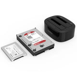قاعدة توصيل أقراص صلبة ORICO مقاس 2.5 / 3.5 بوصة، منفذي USB 3.0، تدعم نسخ الأقراص الصلبة من قرص إلى قرص
