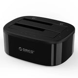 قاعدة توصيل أقراص صلبة ORICO مقاس 2.5 / 3.5 بوصة، منفذي USB 3.0، تدعم نسخ الأقراص الصلبة من قرص إلى قرص