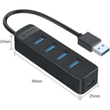 ORICO TWU32-4A-BK-EP USB 3.0 Hub + 3 x USB 2.0 5Gbps Cable 15 cm, 4A, Black